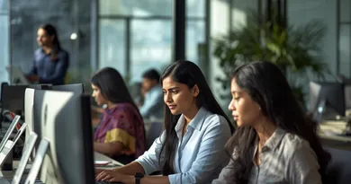 A team working at desks in an office